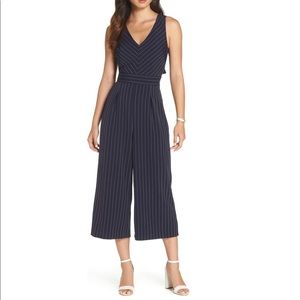 1901 Pinstripe Tie Back Crop Jumpsuit
